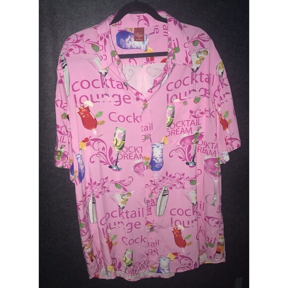 Junction West‎ Shirt XL Drinks Cocktail Lounge Martini Hawaiian Button Up Pink - Picture 1 of 9